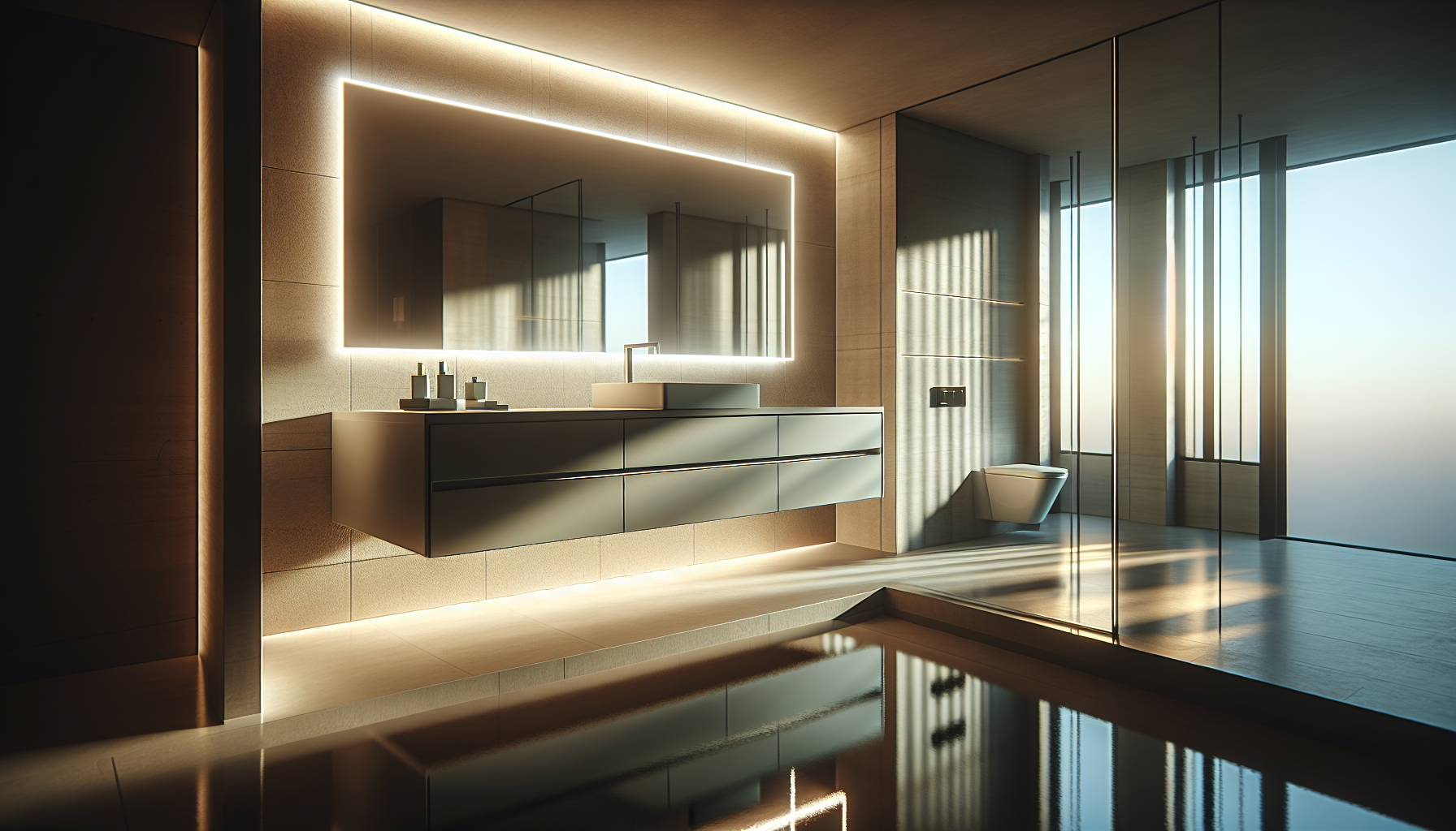 Badkamertrend 2025: zwevend meubel met LED-spiegel